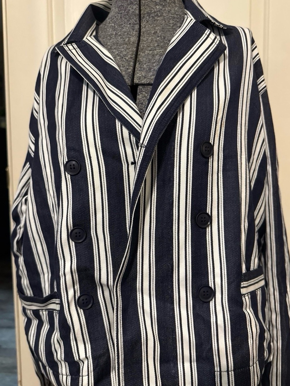 Striped Navy and White Double-Breasted Women’s Blazer